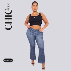 ChicHero High Waisted Crossover Stretchy Pull on Flare Hem Pants
