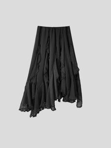 Pan Rui solid color versatile irregular fluffy half body long skirt