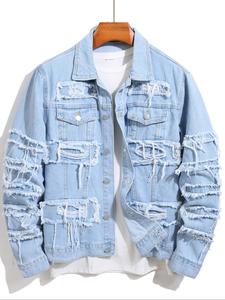 Men's Denim Jacket, Casual Slim Ripped Jacket for Daily Wear, Men's Clothing for All Seasons, Coat, Cotton, Menswear