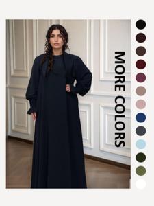 Women's Plain Shirred Flounce Sleeve Zipper Back Dress, Casual Long Sleeve Round Neck Maxi Dress for Daily Wear, Ladies Clothes for All Seasons, Womenswear