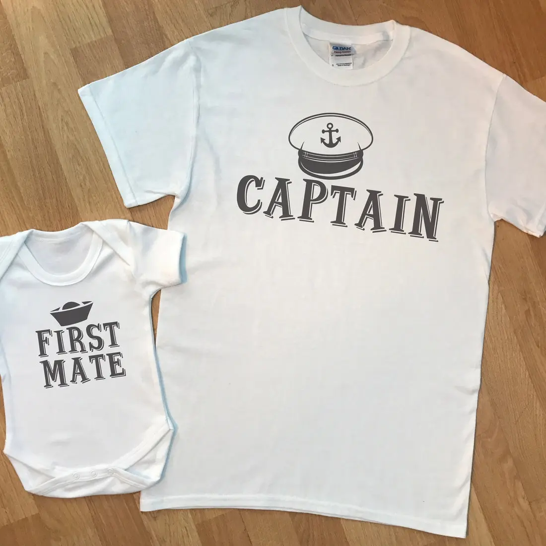 Captain & First Mate - matching father and baby/kids gift, baby t shirt and dad tshirt - create gift by adding each one - (sold separately)