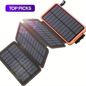 Solar Power Bank 20000mAh with Foldable Solar Panels, Portable Backup Phone Charger with USB Input/Output, USB Solar Charging, High Capacity Solar Powered Powerbank for Smart Phones & Tablets, Outdoor Camping Essentials, High Efficiency Solar