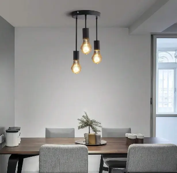 Black Industrial Ceiling Lights with E27 Base for Living Room and Bedroom - Semi Flush Ceiling Lights - 3 Way Light Fittings - Ceiling Lights for Home (NO Bulbs)