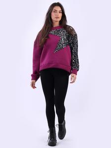 Findfashion Women's Sequin Star Baggy Fleece Boxy Top Casual Nd Comfortable For Ladies