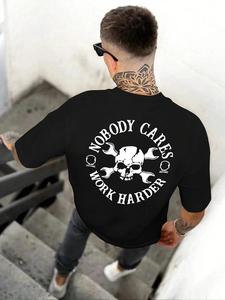 Men's Letter & Skull Print Round Neck Tee, Loose Casual Short Sleeve T-shirt for Summer, Men's Top for Daily Wear