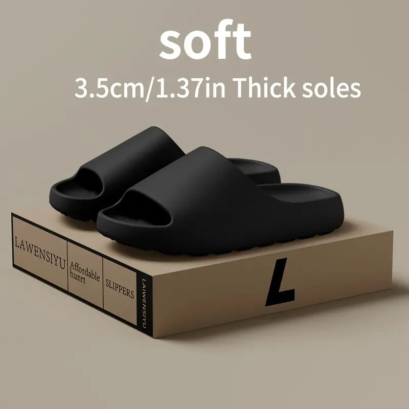 Solid Color Open Toe Breathable Chunky Slippers For Men And Women, Comfy Non Slip Durable Anti Odor EVA Slides, Unisex Indoor Footwear