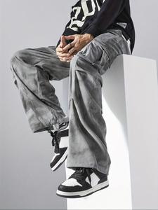 Men's Solid Pocket Cargo Pants, Regular Fit Casual Fashion Drawstring Waist Trousers for Daily Wear, Men's Bottoms for All Seasons