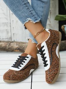 Women's Fashionable Leopard Print Lace Up Low Top Sneakers, Casual Comfortable Sports Running Shoes, All-match Round Toe Shoes for Daily Wear