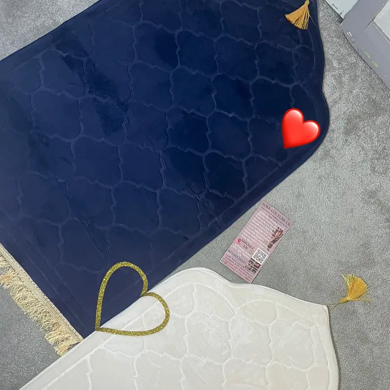 Prayer Mat Set with Love Heart Design Islamic Wedding Gift Nikkah Gift Couples soft foam padded mats vinyl gold glitter His & Hers present 0