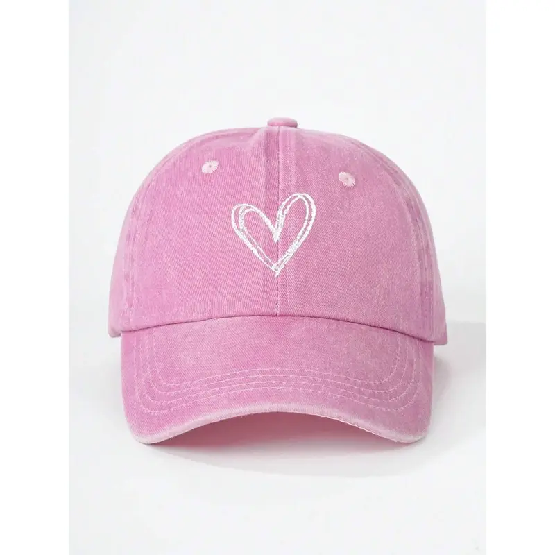 1pc Embroidered Heart Kid's Washed Baseball Cap, Adjustable Outdoor Sun Hat For Spring, Autumn Travel, Beach, Y2k Style For Boys And Girls 1