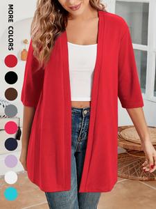 Plus Size Women's Solid Color Drop Shoulder Open Front Cardigan, Plus Casual Fashionable Half Sleeve Outerwear for Daily Outdoor Wear, Summer Outfits 2024, Women Plus Clothing for All Seasons