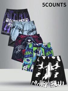Men's All Over Print Drawstring Waist Shorts, Casual Regular Fit Beach Shorts for Summer, Men's Bottoms for Daily Wear