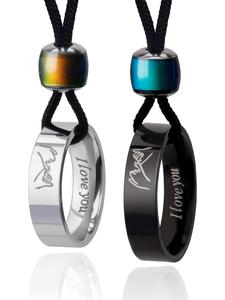 I Love You Design Couple's Ring Pendant Couple Necklace, Letters Pattern Necklace, Fashion Necklace for Daily Wear, Trendy All-match & Exquisite Jewelry for Birthday Gift