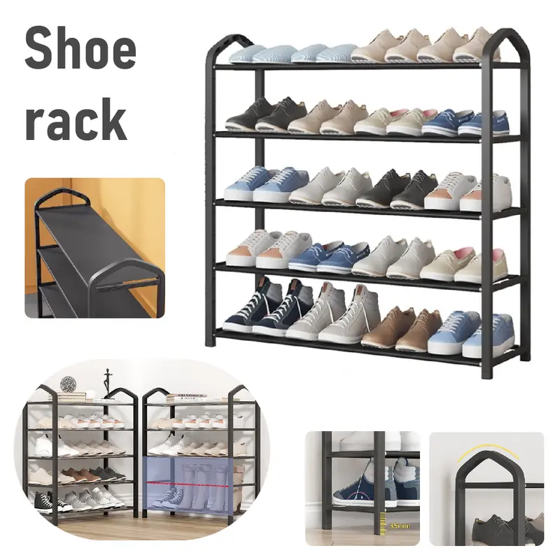 5-Tier Heavy Duty Shoe Rack Organizer - No Tools Required Assembly, Holds 20 Pairs - Space Saving Storage Unit for Hallway, Closet & Entryway (Black, Sturdy Metal Frame) 1