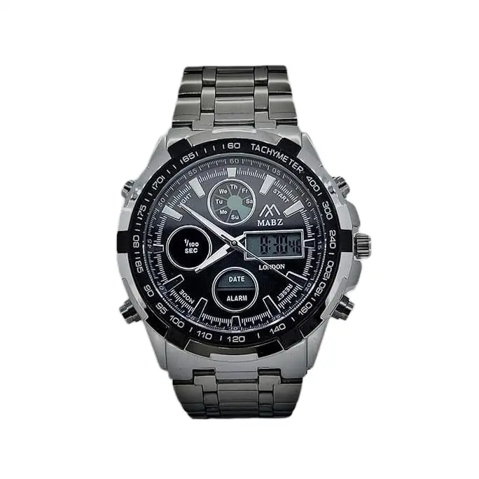 Men's Luxury Chronograph Watch – Sporty Stainless Steel, Analog-Digital, Water-Resistant, Day-Date, Alarm, Tachymeter