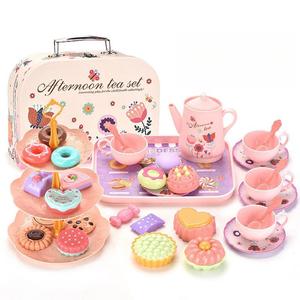 Girls Tea Party Set, Pretend Play Kitchen Toy with Dessert Cookies Donuts Teapot, Princess Role Play Gift for Girls Aged 3-6 Years