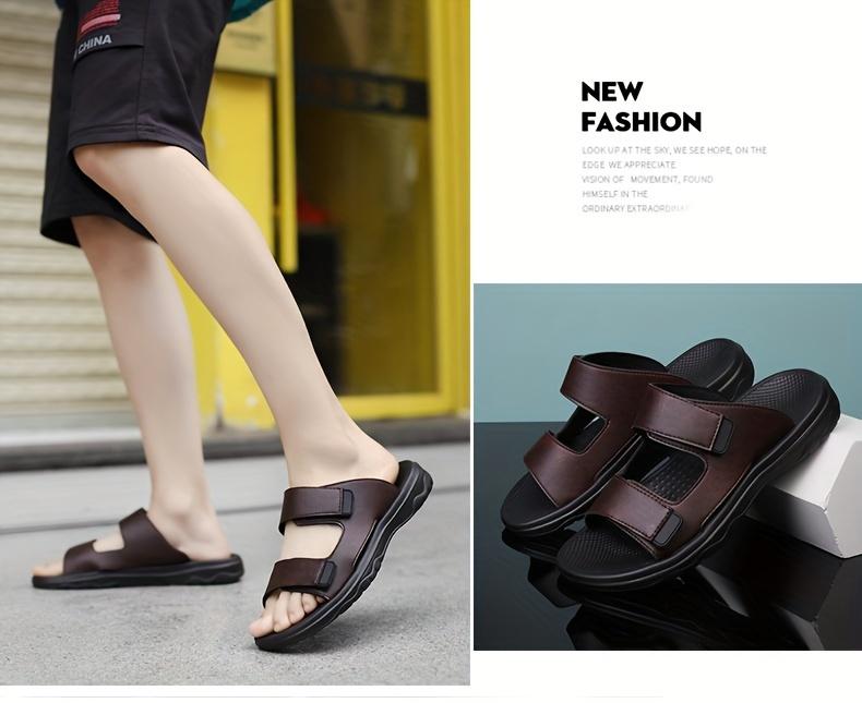 Product Introduction of Men's Vintage Breathable Sandals, Trendy Slip On Shoes For All Seasons, Solid Color Slippers For Outdoor Activity Beach Vacation 9