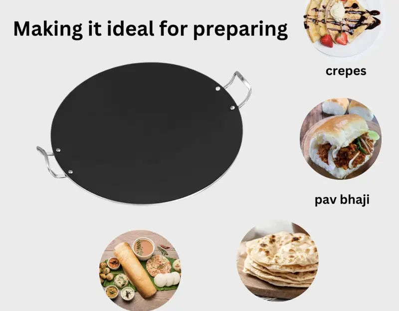 Mega Tawa 45-50cm Non Stick Tawa Pan, Large Chapati Pan with Double Handle Use as Pancake Pan, Crepe Pan and Dosa Pan Aluminium Steel Cookware Stainless 3