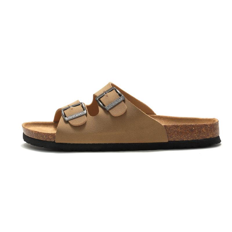 Product Introduction of High Quality Custom Logo Summer Men Sandals 2025 Leather Upper Cork Sole Slippers 4