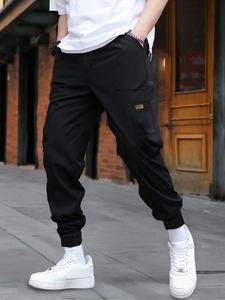 Men's Solid Color Drawstring Waist Cargo Pants, Regular Fit Casual Pocket Trousers for Spring & Fall, Fashion Men's Bottoms for Daily Wear