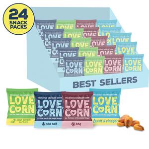LOVE CORN Variety Box:  Fab Four Flavours 20G x 24 Snack Packs - The Lunchbox Essential