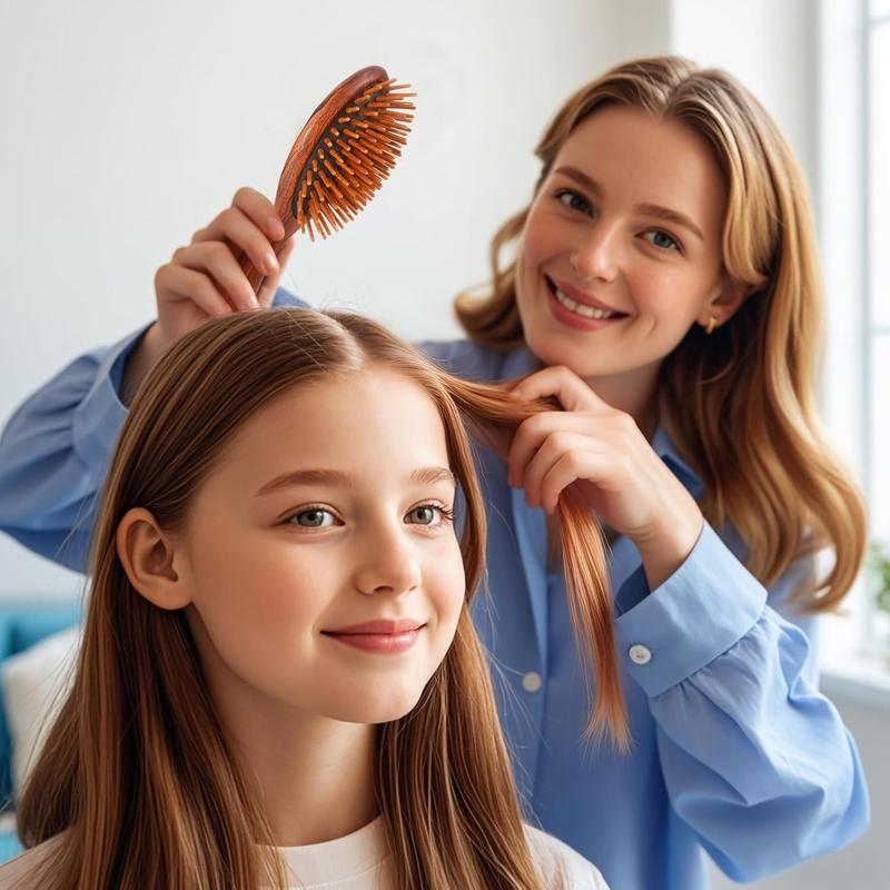 Natural Wooden Hair Brush, Sandalwood Air Cushion Combs for Scalp Massage Anti-static, No Hair Tangle Oval 7
