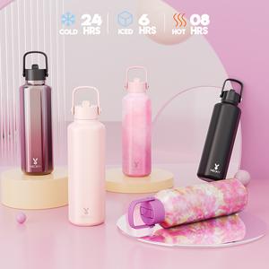 【Meoky Hexagonal Cup】Stainless Steel Thermos 24oz Water Bottle With Built-In Straw And Free Water Cup Lid. Double Lid For One Cup. Long-Lasting Heat Preservation. Silicone Pad For Anti-Slip And Noise Reduction. Suitable For Sports, Office, And Gifts