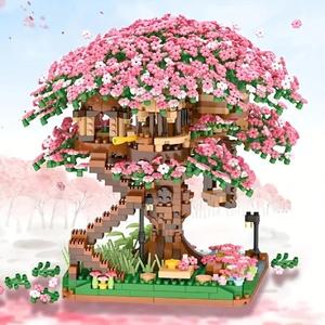Mini Cherry Flower Bonsai Tree Building Blocks Set, Cartoon Micro Blossom Tree Blocks Building Toy, Unique Decoration, Particle Assembly Display Model Toys, Kids Toys, Gift for Her, Men's Gift