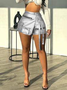 Women's Metallic Pocket Skorts, Y2k Asymmetrical Mini Skorts, Ladies Clothes for Clubwear, Womenswear
