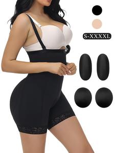 Women's Contrast Lace Zipper Shapewear Shorts with Four Pads, Adjustable Strap Waist Trainer Hip Padding Shapewear Bottoms, High Stretch Tummy Control Butt Lifter, Ladies Shapewear for All Seasons,  Tight Fit, Womenswear, Solid Backless Shapewear