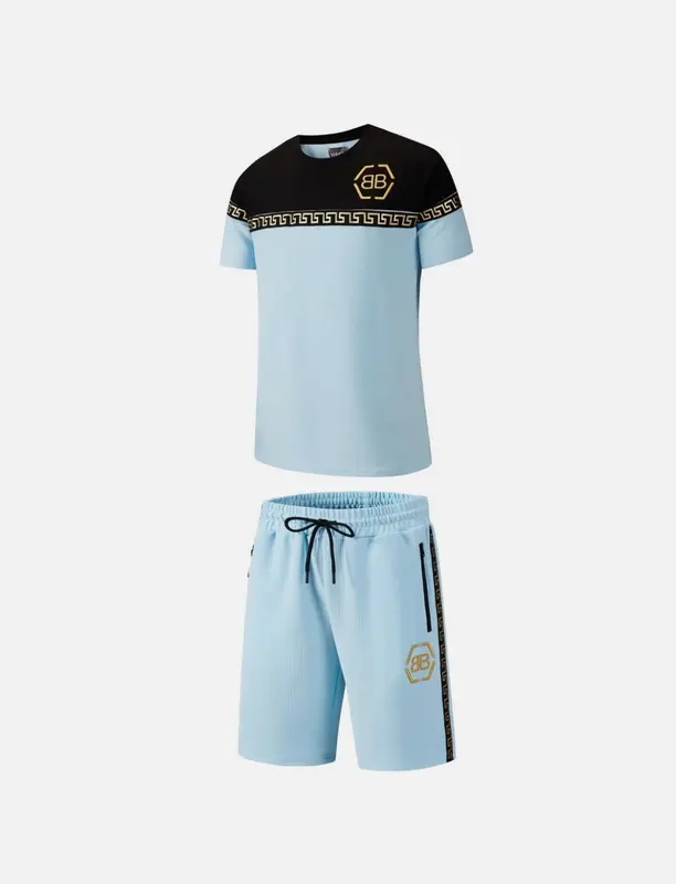 New Mens T Shirt + Shorts Set BB Textured Waffle Material Tracksuit Summer 2