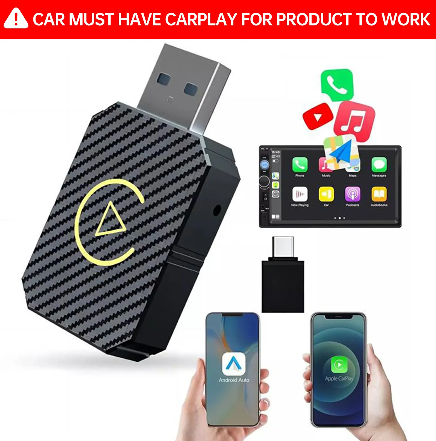 【UK SELLER Delivered with in 48H】2 in 1 Wireless CarPlay Adapter & Android Auto Wireless Adapter - Convert Factory Wired to Wireless CarPlay Dongle Cars - Stable Fast Connection- Plug& Play - Auto Connect & Online Update