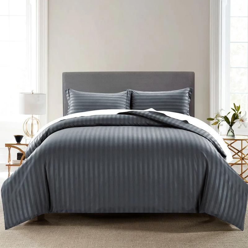 Trend & Bend Luxurious Hotel Quality Stripe Design Duvet Cover with Free Matching Pillow Cases (Without Fillers) - 3 Pieces Bedding Set - Single Double King Super King Sizes 5