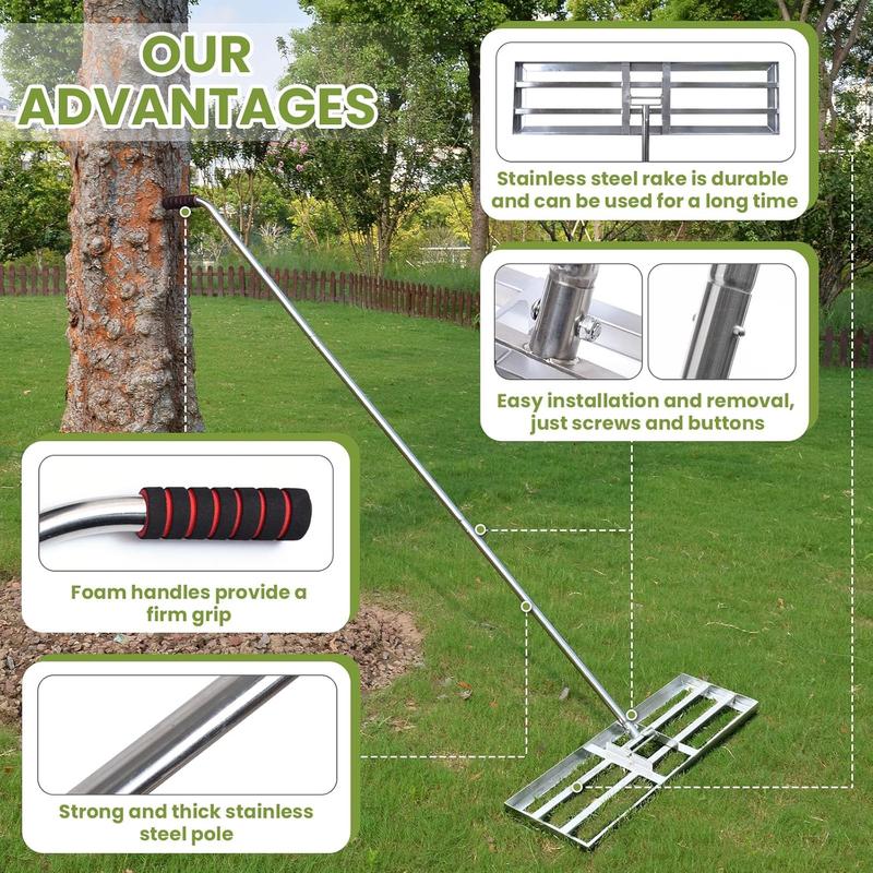 Lawn Leveling Rake, 7FT, 28 X 10IN Heavy Duty Effort Saving Levelawn Tool, Stainless Steel Handle Lawn Leveler for Courtyard Garden Golf Course, Ease Level Lawn Surfaces 2