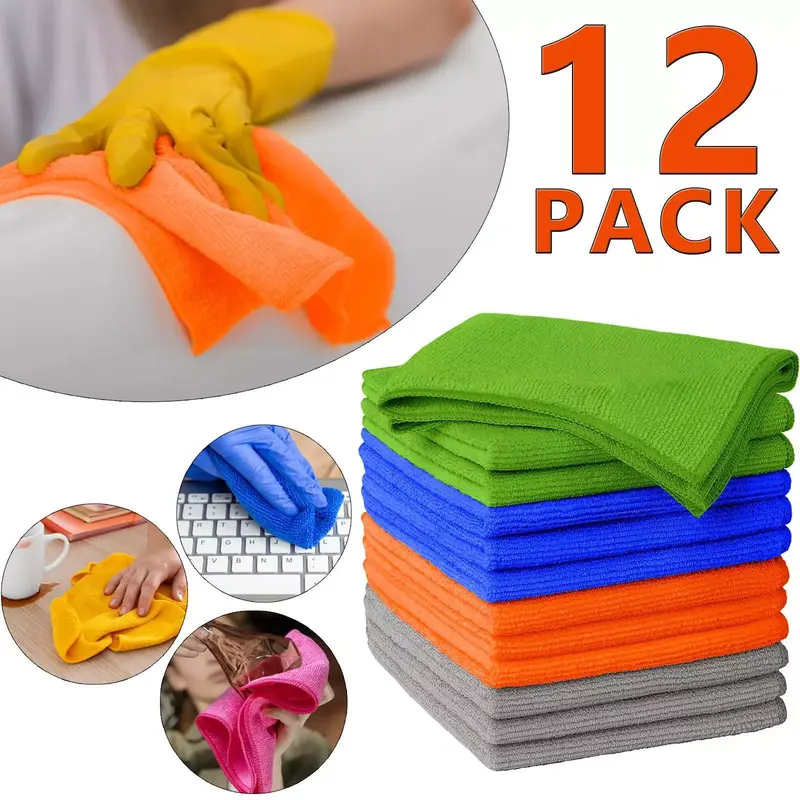 12 Pack Microfiber Cleaning Cloths Dishcloth Car Polishing Drying 32cm X 32cm 0