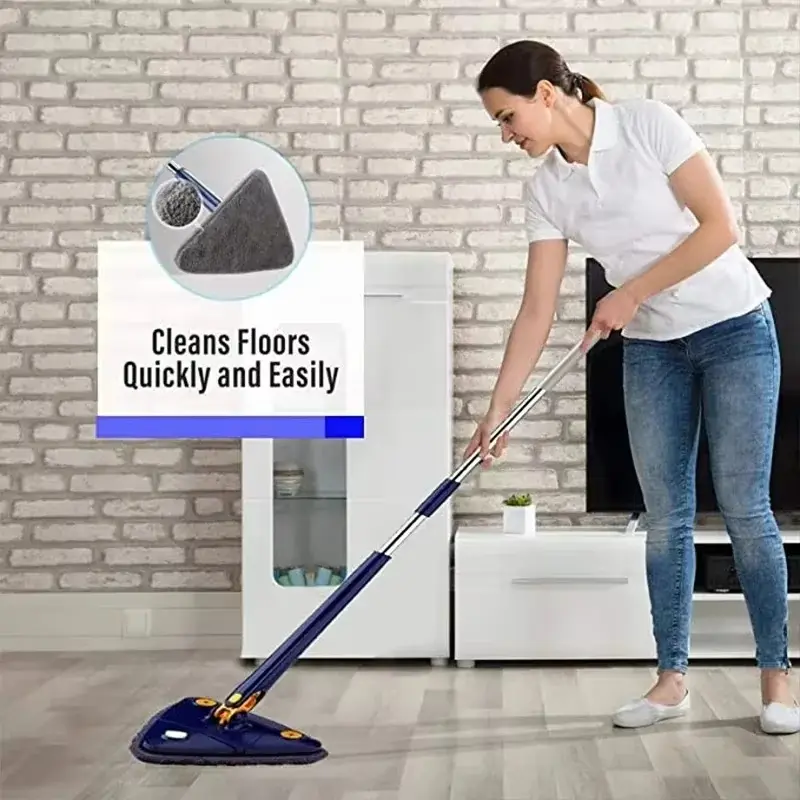 Rotatable Telescopic Triangle Mop 360° Spin Cleaning Mop Squeeze Wet And Dry Use Water Absorption For Home Floor Ceiling Tool Mop-100Cm 1