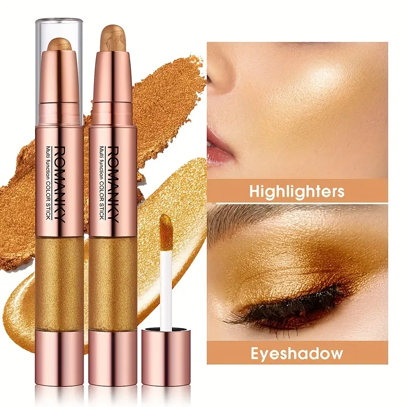 6 Colors 2-in-1 Highlight Stick + Highlight Liquid - Smooth Highlight Stick with Glitter Highlight Liquid and Flocked Brush Head, Can Be Used As Eye Shadow, Facial Highlighter for Bold Stage Makeup, Smoky Makeup,perfect Gift 4