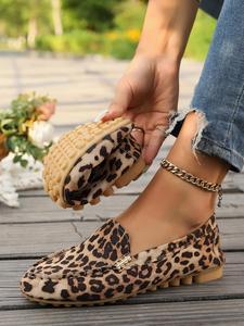 Women's Fashion Leopard Print Slip on Flat Shoes, Casual Comfortable Pointed Toe Shoes for Daily Wear, Lightweight Breathable Shoes for Women & Girls
