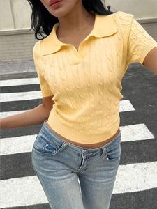 Women's Plain Collared Shortsleeve Sweater, Basic Lady Casual Short Sleeve Jumper for Summer, Fashion Women's Knitwear for Daily Wear, Womenswear