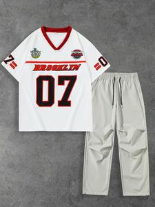 Men's Letter & Figure Print Short Sleeve Tee & Pants Set, Casual T-shirt & Trousers, Summer Clothes Set for Men