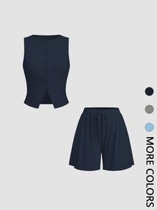 Two-Piece Set Women's Solid Ribbed Tank Top & Shorts, Casual Sleeveless Top & Shorts for Daily Wear, Ladies Two-piece for All Seasons