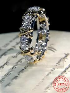 S925 Sterling Silver Women's Elegant Synthetic Moissanite Decorated Ring, Exquisite Trendy Ring, Fashionable Jewelry Accessories for Women As Gift, Stackable Engagement Ring