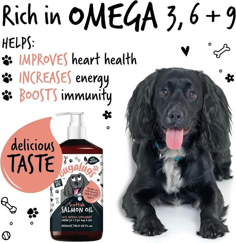 Bugalugs Scottish Salmon Oil For Dogs & Cats, Dog Supplement Support for Skin And Coat, Itchy Skin & Moulting, Omega 3 Fish Oil (Salmon, 500ml) 5
