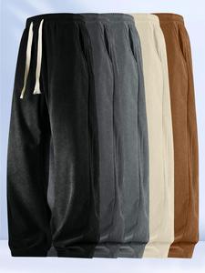 Men's Solid Corduroy Pants, Casual Comfy Loose Straight Leg Trousers for Spring & Fall, Men's Bottoms for Daily Wear