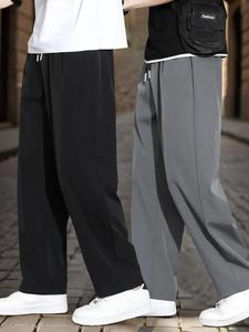 Men's Solid Color Straight Leg Pants, Loose Casual Comfy Breathable Quick Drying Trousers for Summer, Men's Bottoms for Daily Wear, Beige