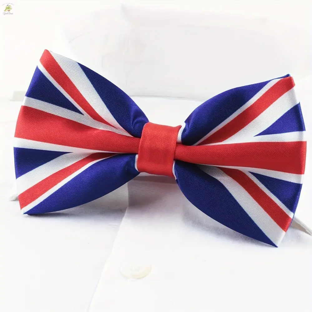 Good Oasis Men's Elegant Accessory: A Woven British Flag Bow Tie in Silky Satin. Featuring the Classic Union Jack Design and Adjustable for a Perfect Fit. Made of Polyester.