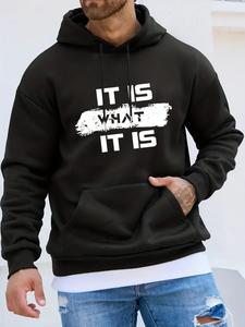 Men's Letter Print Drawstring Essentials Longsleeves Hoodie, Casual Pocket Hooded Sweatshirt for Spring & Fall, Men's Pullover Top for Daily Wear, Mens Clothing, Go Out Tops, Graphic Hoodies, Streetwear, Menswear, Male Gifts, Casual Sporty Sweatshirt