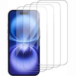 Tempered Glass Screen Protector, 4 Counts HD Clear Phone Screen Protective Film, Phone Accessories Compatible with iPhone 11 12 13 14 15 16 Pro Max