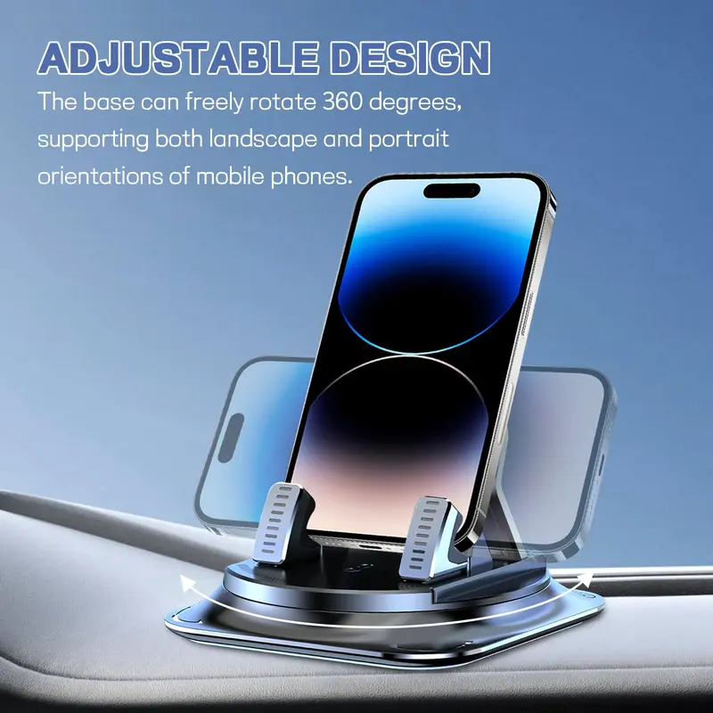 360° Rotation Dashboard Phone Holder for Car, One-Hand Operation Mount with Anti-Slip Grip & Adjustable Spring Clip, Compatible with iPhone & Samsung, with Tray