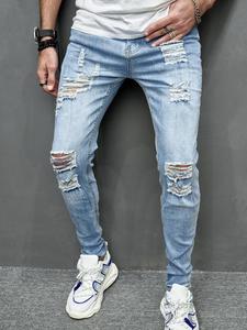 Men's Regular Fit Ripped Straight Leg Jeans, Casual Comfy Pocket Denim Pants for Daily Wear, Fashion Men's Bottoms for All Seasons, Clothing, Cotton